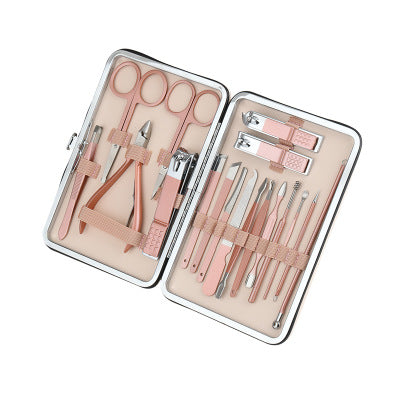 18-in-1 Lovely Lady DIY Manicure Pedicure Tool Set | Stainless Steel | Rose Gold Accents