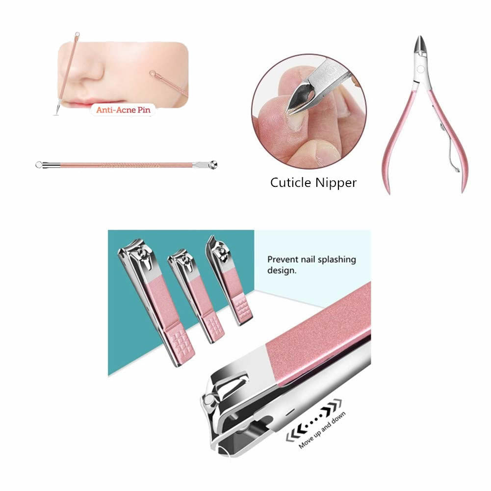 18-in-1 Lovely Lady DIY Manicure Pedicure Tool Set | Stainless Steel | Rose Gold Accents