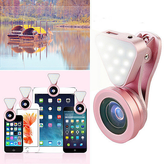 Glow Face 3 in 1 Photo Lens & LED Fill Lighting Clip - Enhance Your Selfies with Premium Glass Lenses & Rechargeable Light