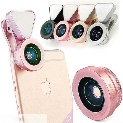 Glow Face 3 in 1 Photo Lens & LED Fill Lighting Clip - Enhance Your Selfies with Premium Glass Lenses & Rechargeable Light