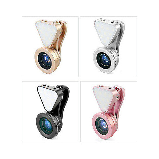 Glow Face 3 in 1 Photo Lens & LED Fill Lighting Clip - Enhance Your Selfies with Premium Glass Lenses & Rechargeable Light