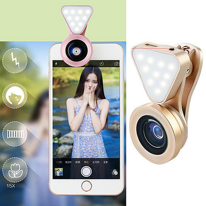 Glow Face 3 in 1 Photo Lens & LED Fill Lighting Clip - Enhance Your Selfies with Premium Glass Lenses & Rechargeable Light