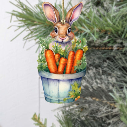 Bunny with Basket of Carrots Wooden Ornaments by G. DeBrekht Easter Spring Decor - 8652769-3