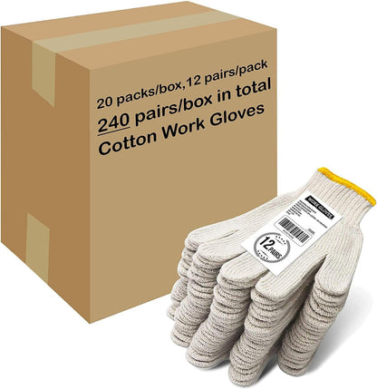 Cotton Polyester String Knit Shell Safety Protection Work Gloves for Painter Mechanic Industrial Warehouse Gardening Construction Men & Women 12 Pairs, with One Side Dots, L Size