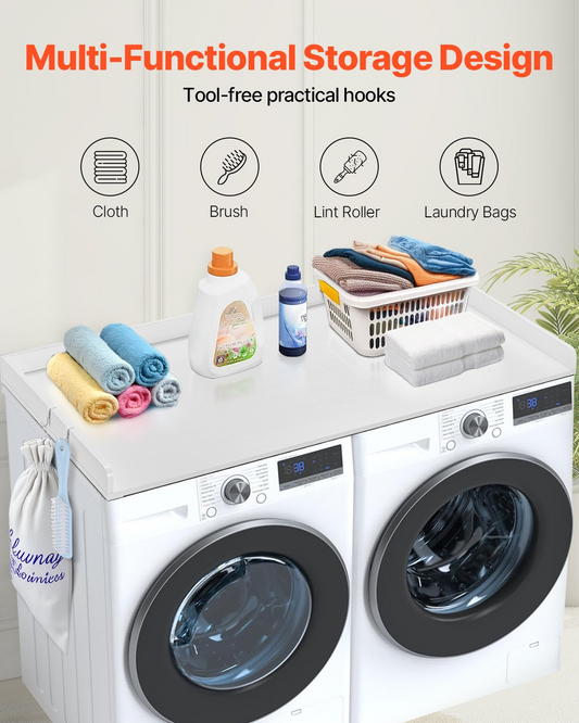 Durable White Wooden Washer and Dryer Countertop - 54" x 27" Multi-Functional Laundry Room Topper for Organized and Stylish Spaces