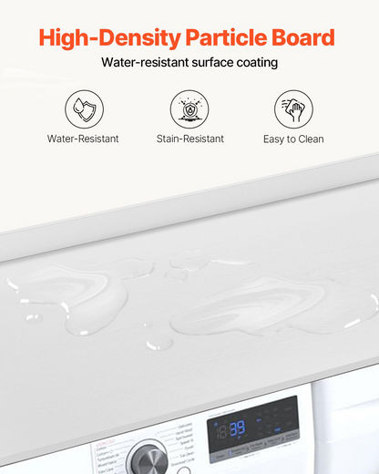 Durable White Wooden Washer and Dryer Countertop - 54" x 27" Multi-Functional Laundry Room Topper for Organized and Stylish Spaces