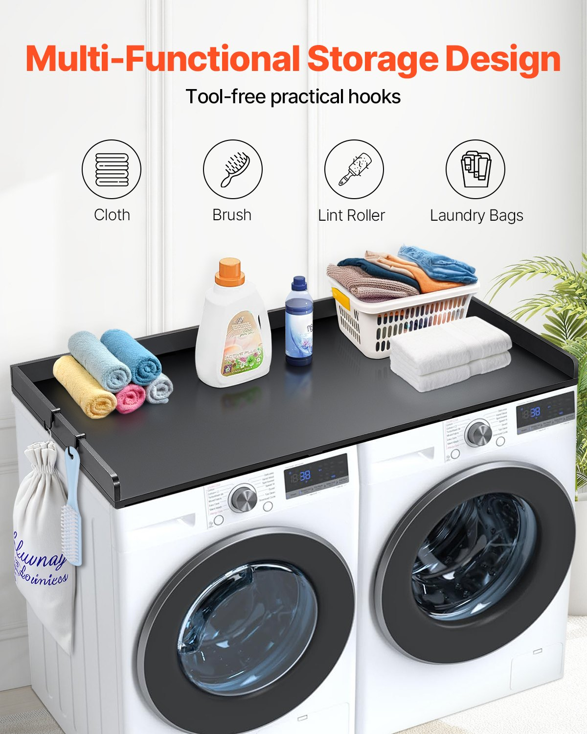 Black Wooden Washer and Dryer Countertop - 54" x 27" Durable Topper for Laundry Room - Easy Installation, Space-Saving, Multi-Functional