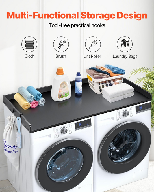 Black Wooden Washer and Dryer Countertop - 54" x 27" Durable Topper for Laundry Room - Easy Installation, Space-Saving, Multi-Functional