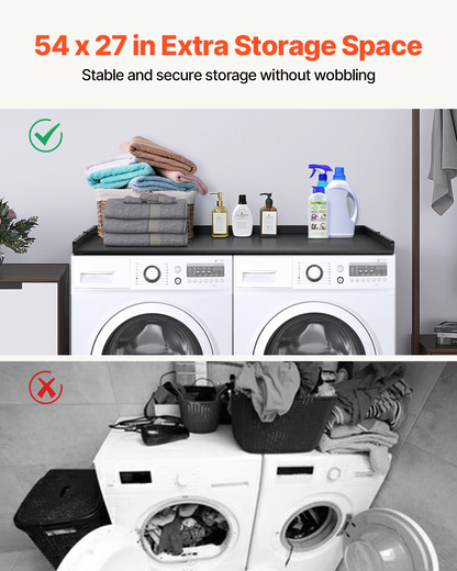 Black Wooden Washer and Dryer Countertop - 54" x 27" Durable Topper for Laundry Room - Easy Installation, Space-Saving, Multi-Functional