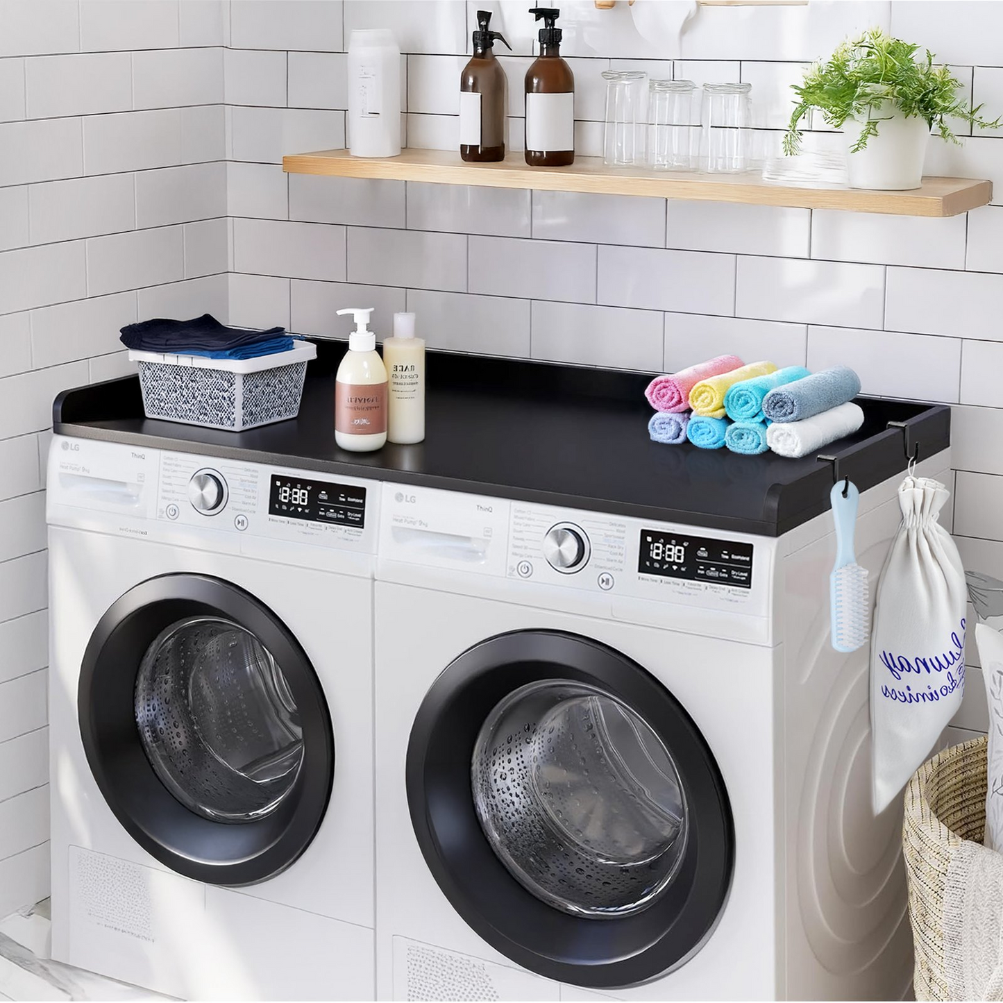 Black Wooden Washer and Dryer Countertop - 54" x 27" Durable Topper for Laundry Room - Easy Installation, Space-Saving, Multi-Functional