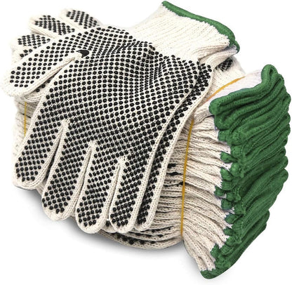 Cotton Polyester String Knit Shell Safety Protection Work Gloves for Painter Mechanic Industrial Warehouse Gardening Construction Men & Women 12 Pairs, with One Side Dots, L Size