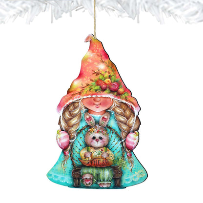 Gnome Girl with Bunny Wooden Ornaments by Jamie Mills-Price - Easter Spring Decor - 8457610-4