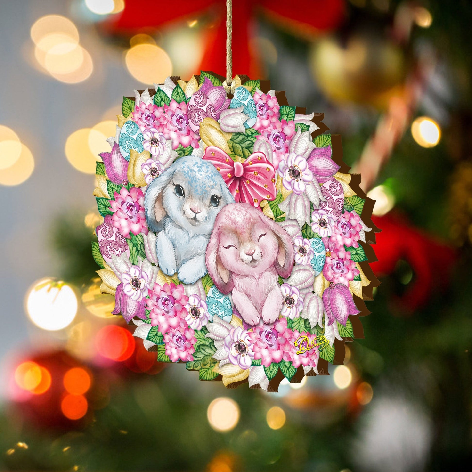 Bunny Love Wreath Wooden Ornaments by G.DeBrekht - Easter Spring Decor - 8185301-4-1