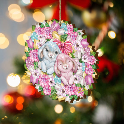 Bunny Love Wreath Wooden Ornaments by G.DeBrekht - Easter Spring Decor - 8185301-4-1