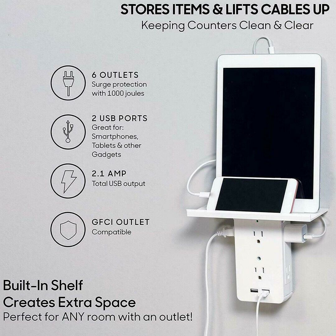 Executive Shelf Multi Charge Wall Outlet - Keep Your Space Neat and Organized