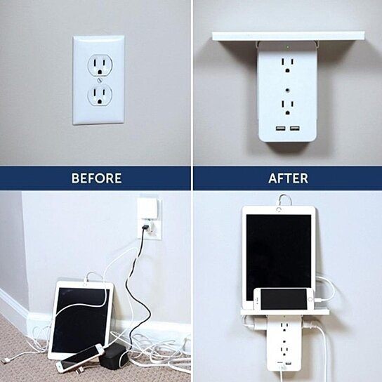 Executive Shelf Multi Charge Wall Outlet - Keep Your Space Neat and Organized