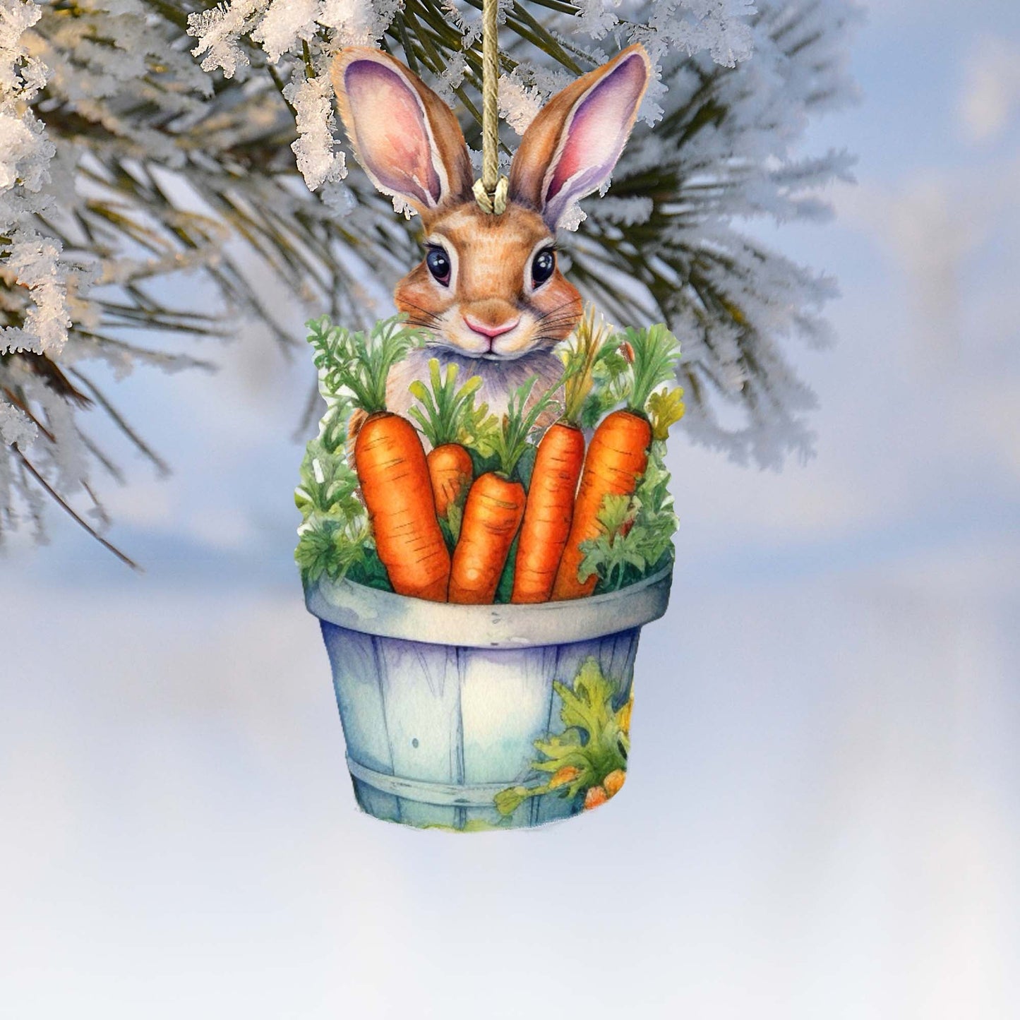 Bunny with Basket of Carrots Wooden Ornaments by G. DeBrekht Easter Spring Decor - 8652769-1