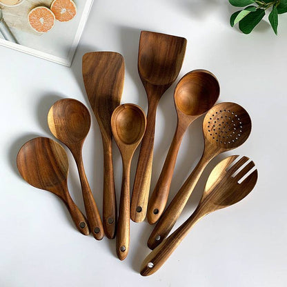 Teak Natural Thai Wood Tableware Spoon Ladle Turner Kitchen Tool Set-1