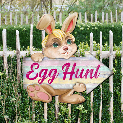 Egg Hunt Bunny Wooden Door Hanger by G. DeBrekht - Easter Spring Decor - 815433-2H-1