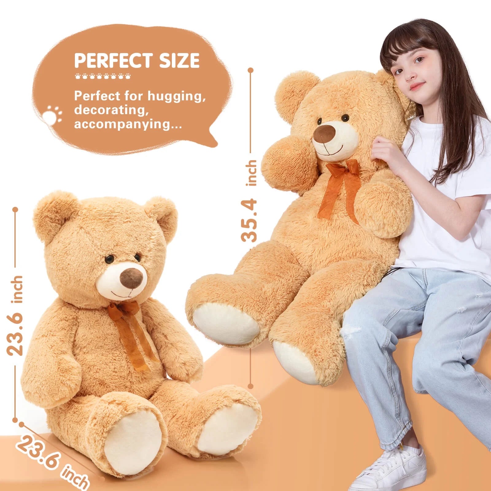 Giant Teddy Bear 35.4'' Giant Stuffed Animal Big Bear Plush Toy