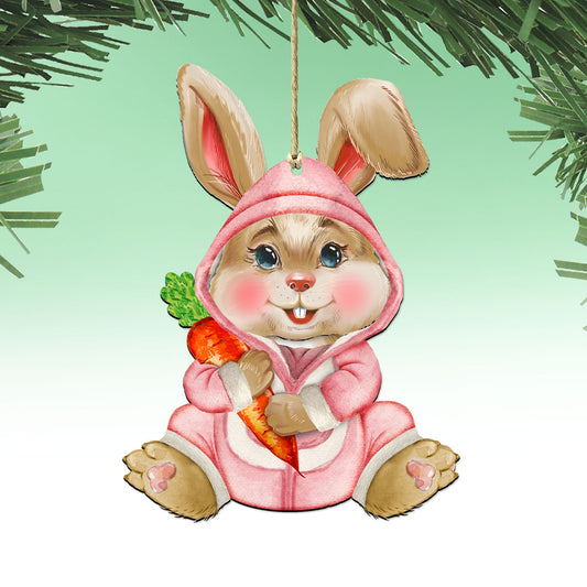 Carrot Baby Pink Bunny Wooden Ornaments by G.DeBrekht - Easter Spring Decor - 815432-3-0