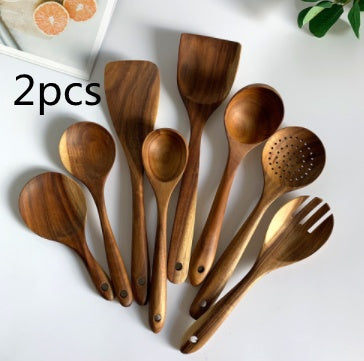 Teak Natural Thai Wood Tableware Spoon Ladle Turner Kitchen Tool Set-18