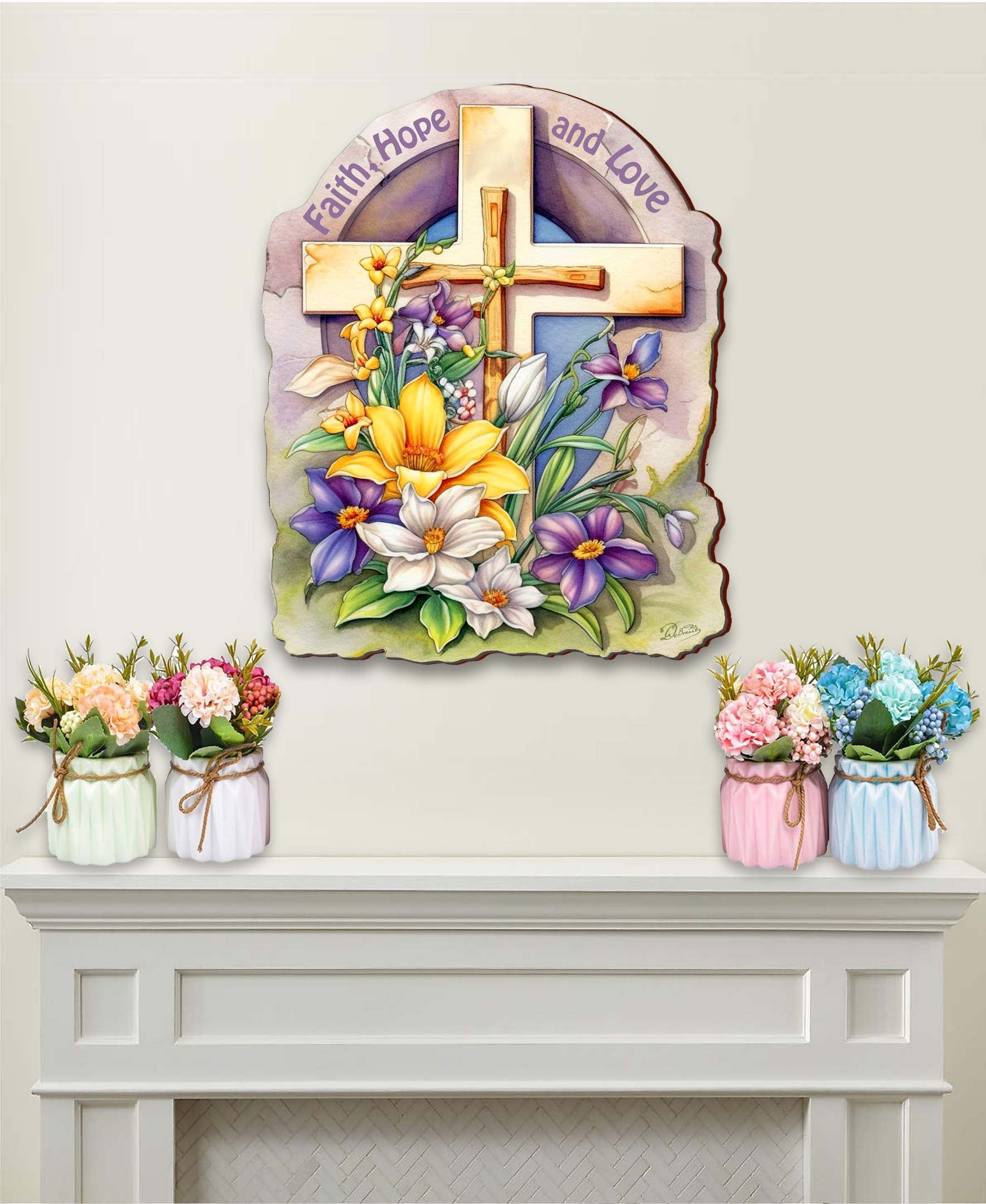 Faith, Hope, and Love Cross Holiday Door Decor by G. Debrekht - Easter Spring Decor - 8688160H-2