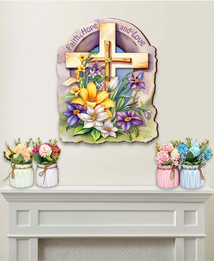 Faith, Hope, and Love Cross Holiday Door Decor by G. Debrekht - Easter Spring Decor - 8688160H-2