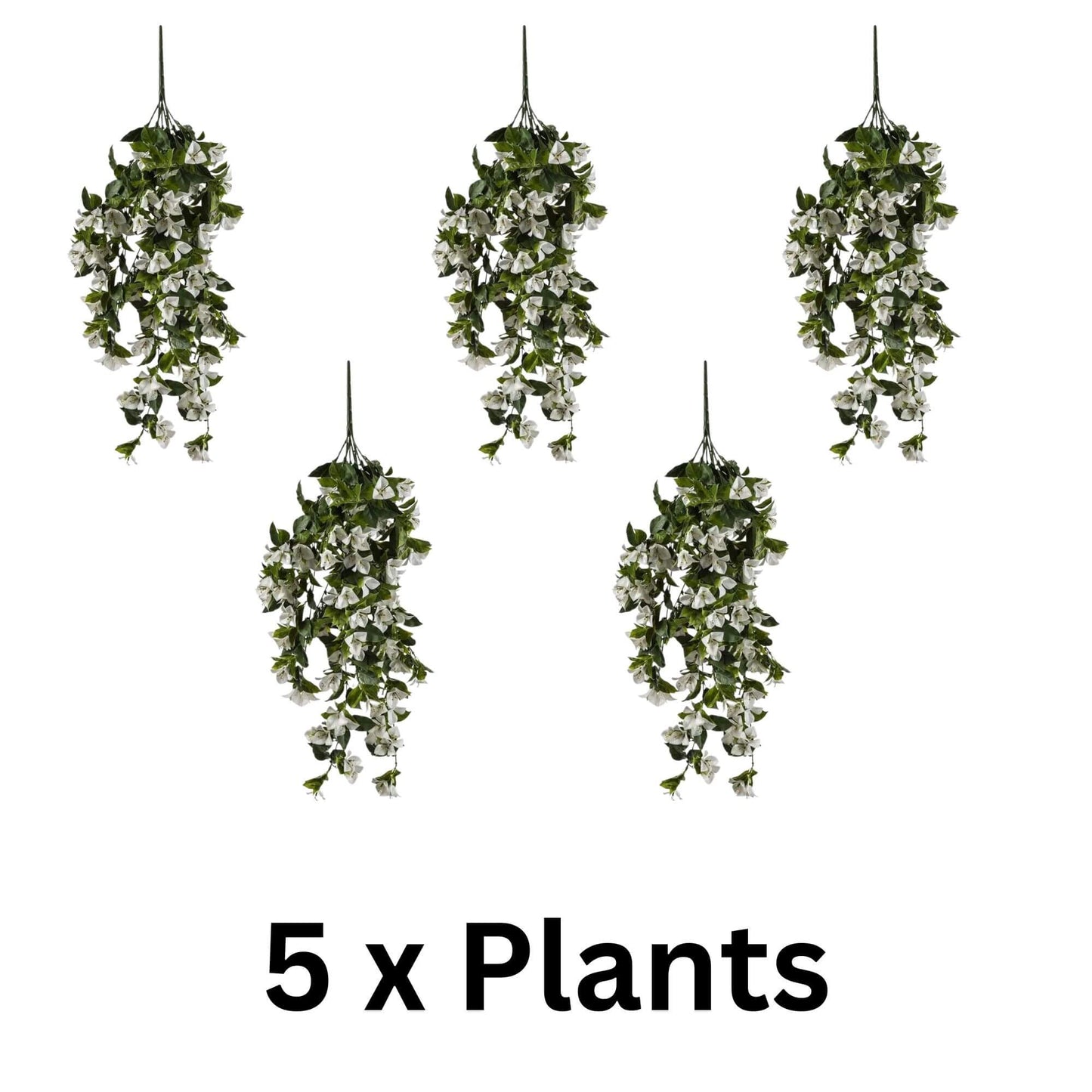 (5 Pieces) Hanging White Artificial Bougainvillea Plant UV Resistant 30"-0