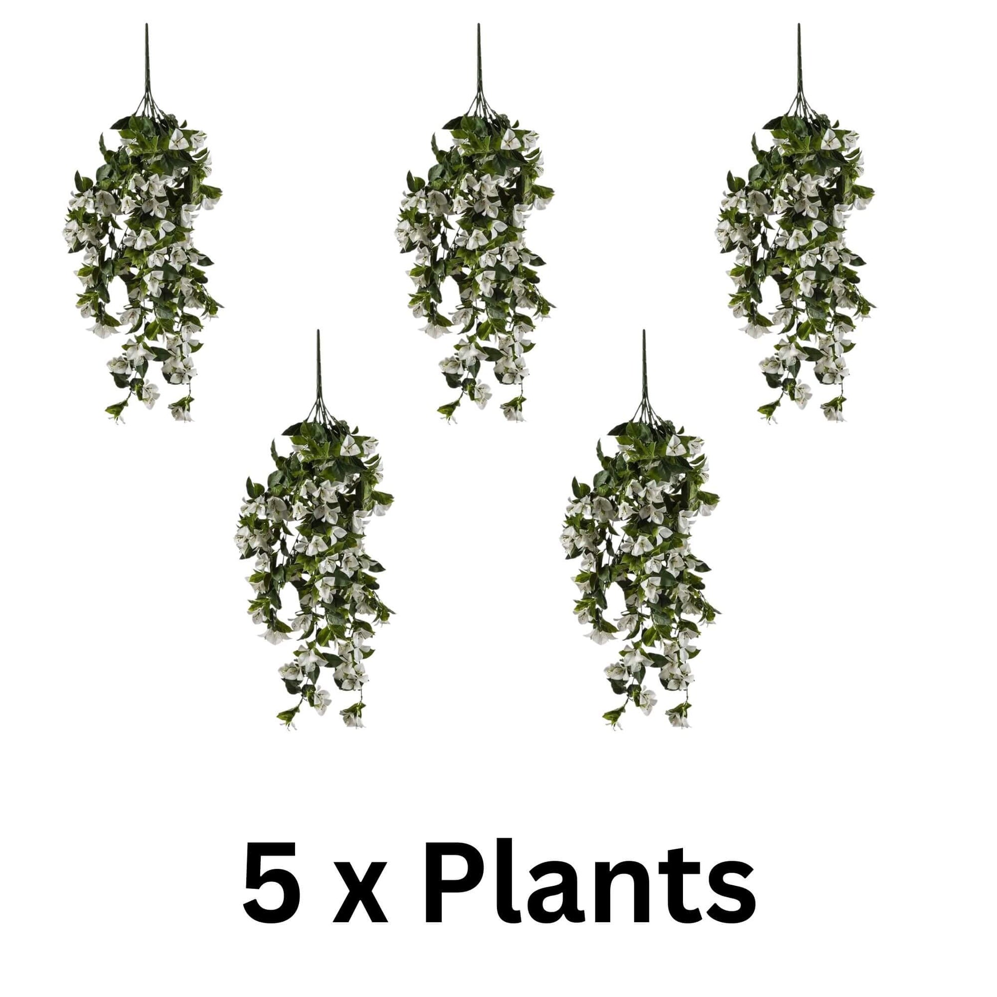 (5 Pieces) Hanging White Artificial Bougainvillea Plant UV Resistant 30"-0