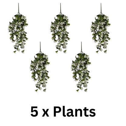 (5 Pieces) Hanging White Artificial Bougainvillea Plant UV Resistant 30"-0