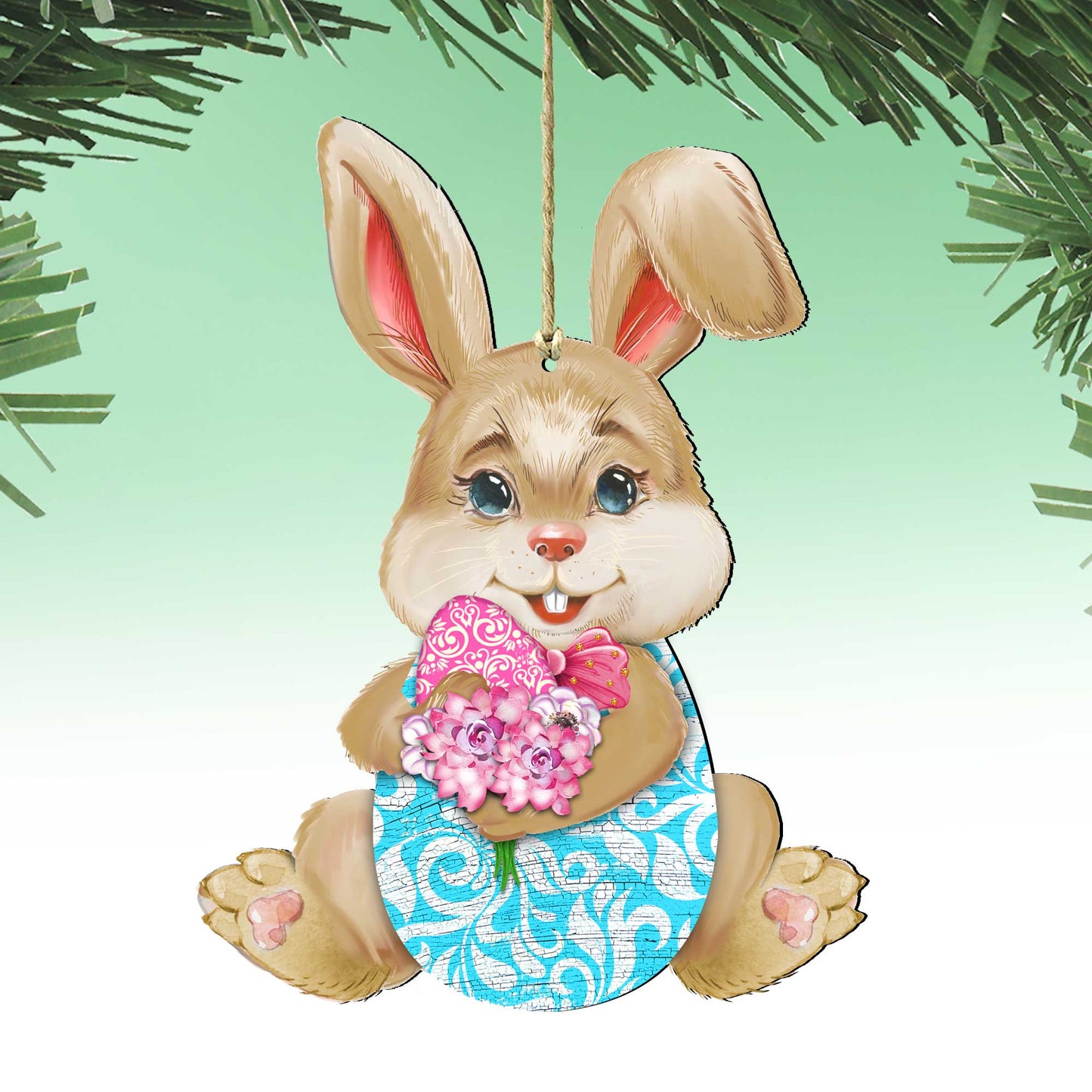 Flowers Bunny Wooden Ornaments by G.DeBrekht - Easter Spring Decor - 815432-2-0