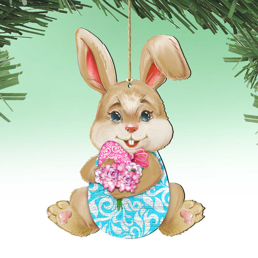Flowers Bunny Wooden Ornaments by G.DeBrekht - Easter Spring Decor - 815432-2-0
