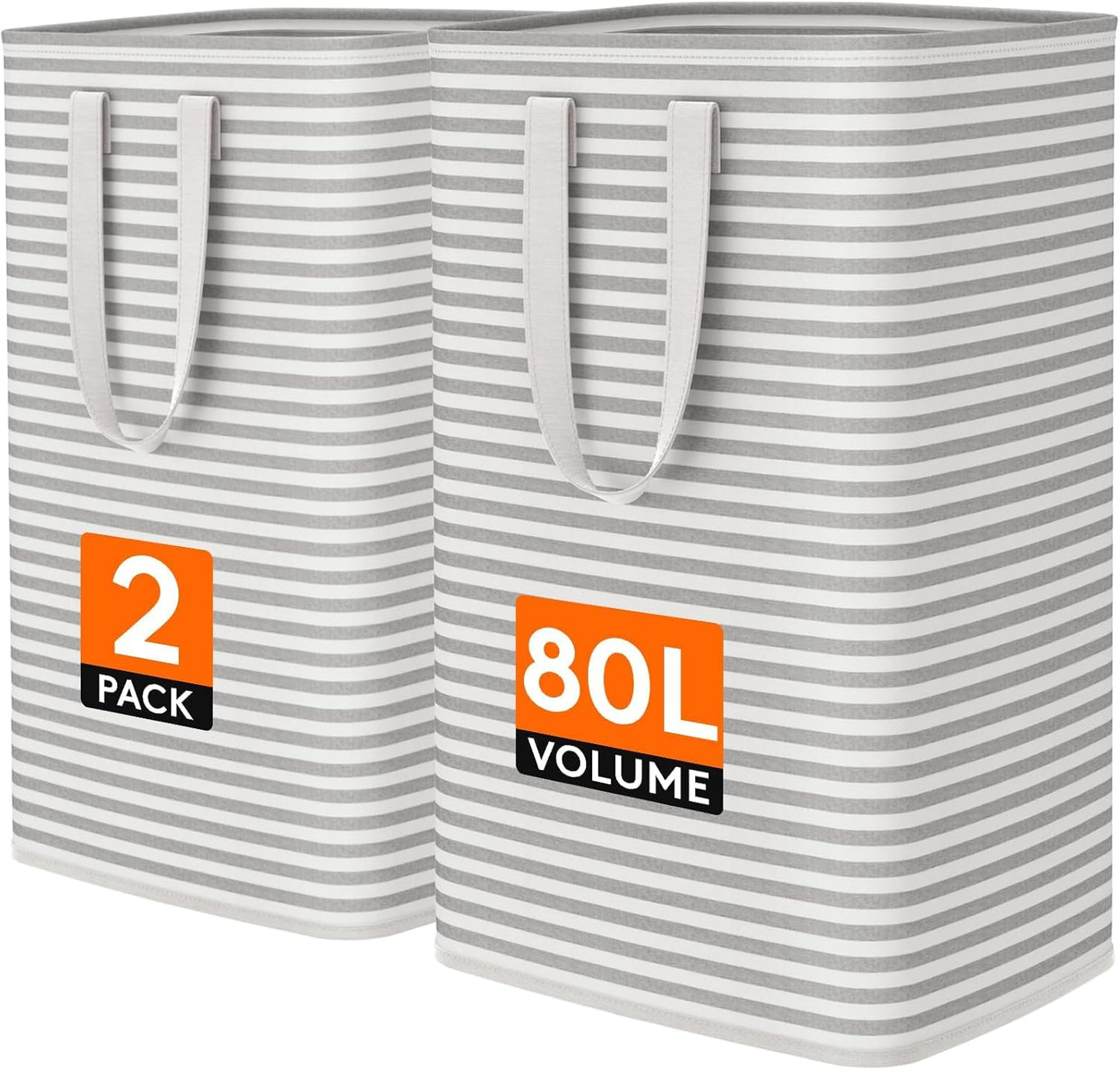 1 Pack Laundry Basket 80L Each, Collapsible Clothes Hamper with Reinforced Handles, Freestanding Waterproof Design for Bedroom and Laundry Room, Grey 80L Total