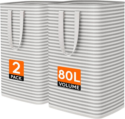 1 Pack Laundry Basket 80L Each, Collapsible Clothes Hamper with Reinforced Handles, Freestanding Waterproof Design for Bedroom and Laundry Room, Grey 80L Total