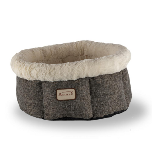 Armarkat Cozy Cat Bed - Deluxe Beige and Gray Pet Lounger C105HHS/MB