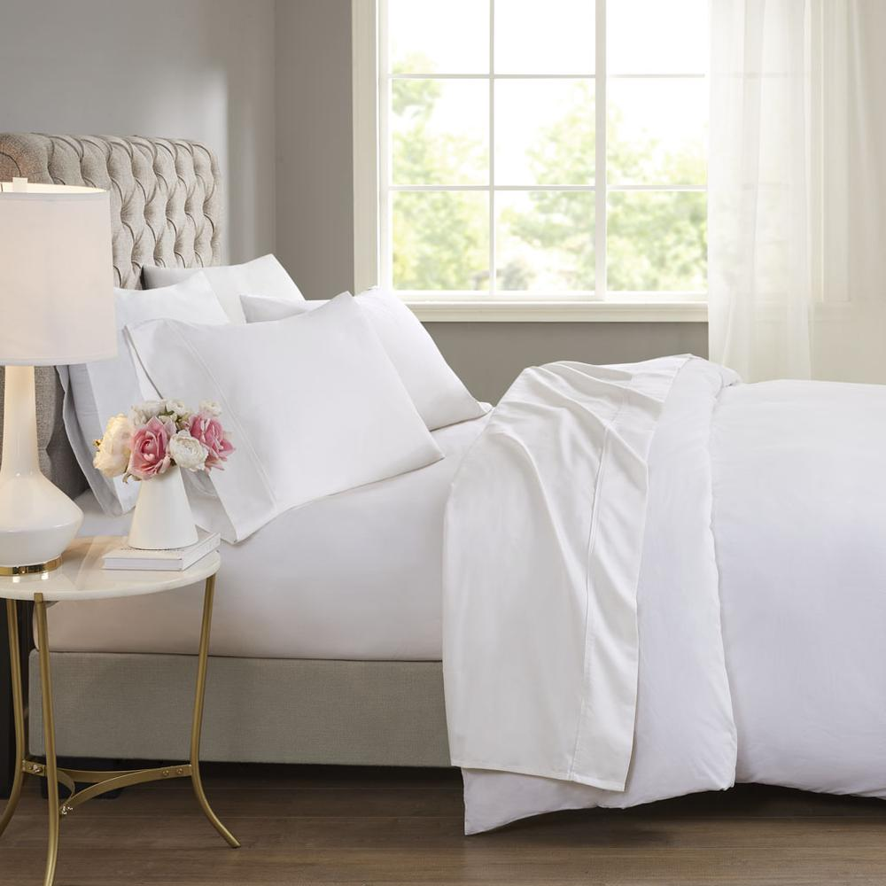 600 Thread Count Cooling Cotton Blend 4 PC Sheet Set - Luxurious & Breathable, Perfect for Hot Sleepers, White