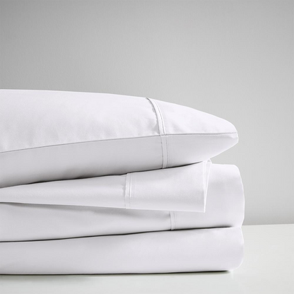 600 Thread Count Cooling Cotton Blend 4 PC Sheet Set - Luxurious & Breathable, Perfect for Hot Sleepers, White