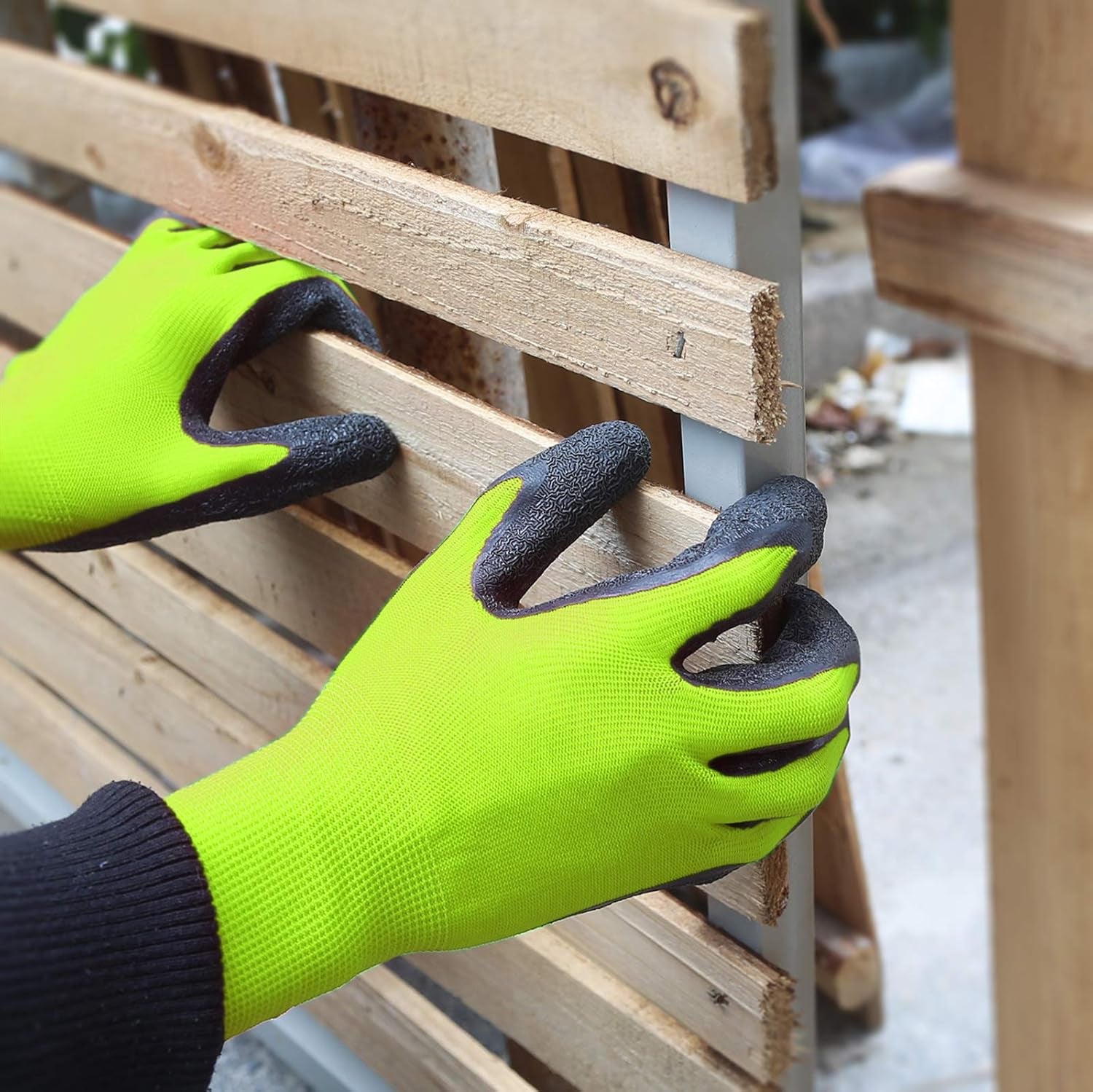 Crinkle Latex Rubber Hand Coated Safety Work Gloves for Men Women General Multi Use Construction Warehouse Gardening Assembly Landscaping (Medium,Green 12 Pairs)