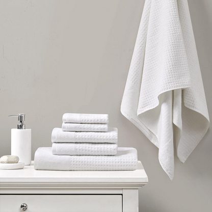 Luxurious 100% Cotton Waffle 6pcs Towel Set - Spa-Like Experience, Quick-Drying, Antimicrobial, Oeko-Tex Certified