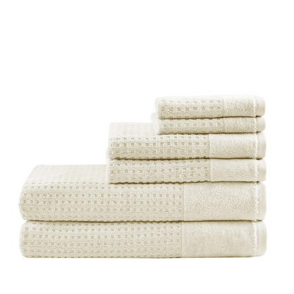 Luxurious 100% Cotton Waffle 6pcs Towel Set - Spa-Like Experience, Quick-Drying, Antimicrobial, Oeko-Tex Certified