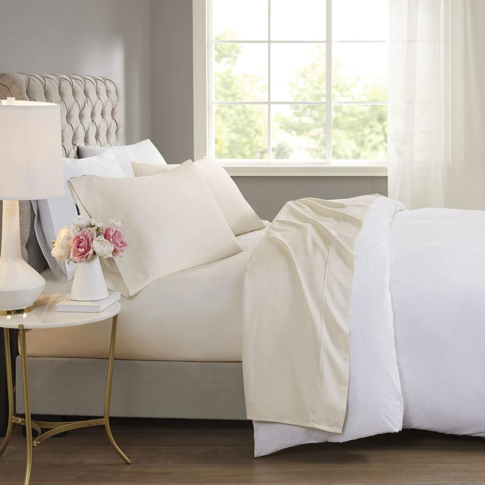 600 Thread Count Cooling Cotton Blend 4 PC Sheet Set - Luxurious & Breathable, Perfect for Hot Sleepers, White