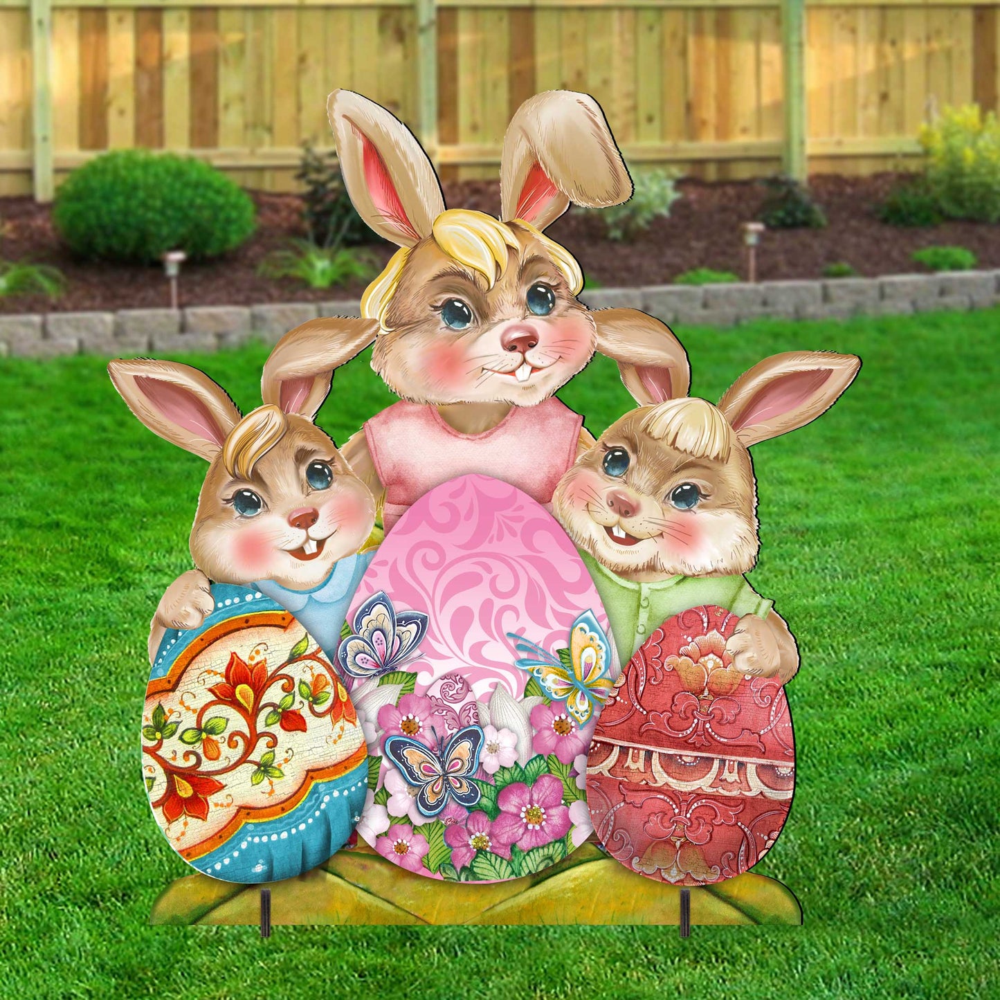Bunny Drucker Family Easter Yard Sign by G. DeBrekht - Easter Spring Decor - 8154431F-0