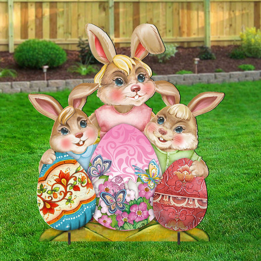 Bunny Drucker Family Easter Yard Sign by G. DeBrekht - Easter Spring Decor - 8154431F-0