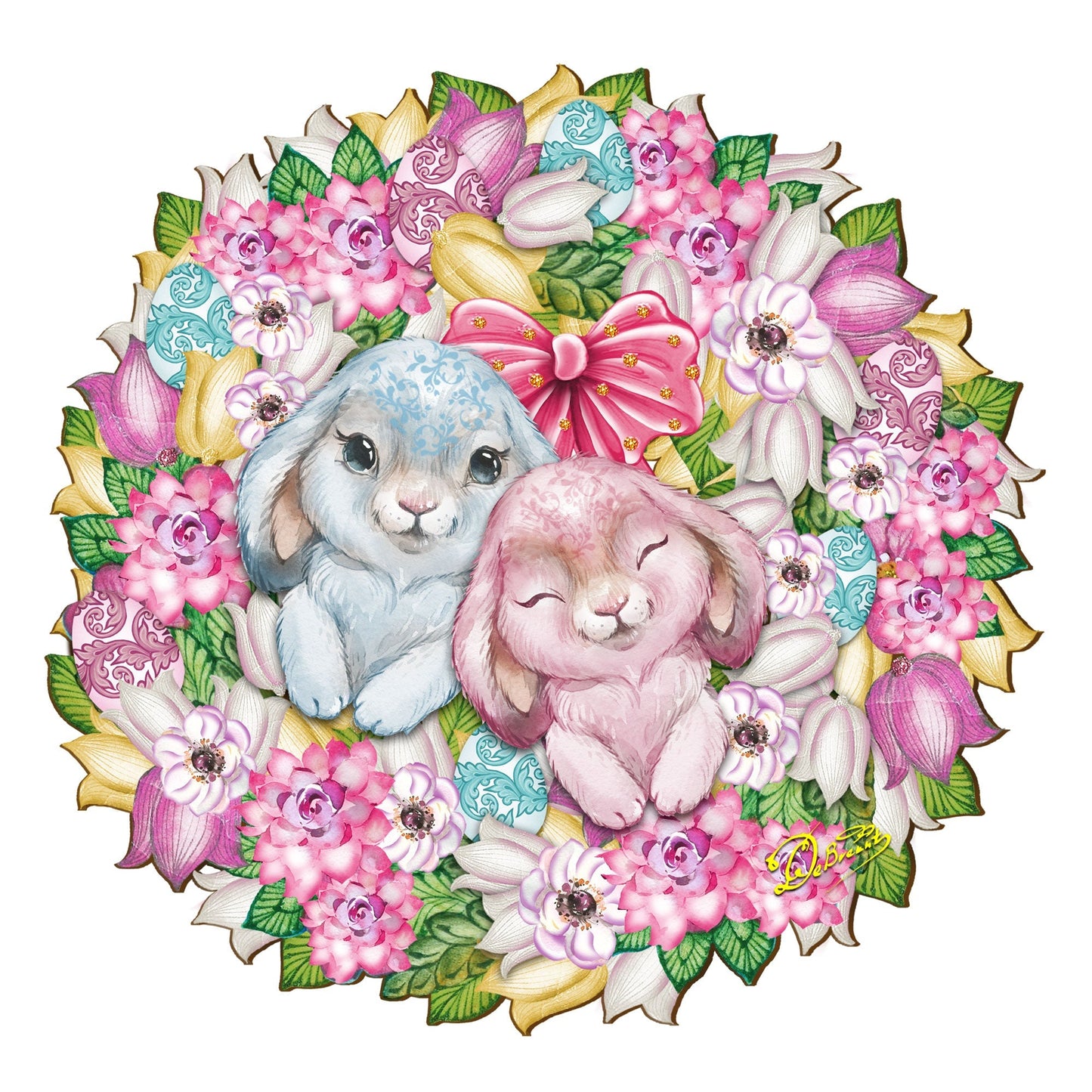 Bunny Love Wreath Door Hanger Wall Art by G. DeBrekht - Easter Spring Decor - 8185301-4H-4