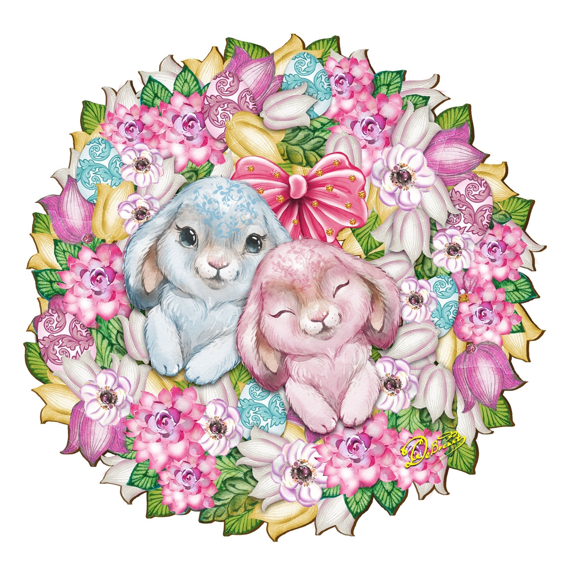 Bunny Love Wreath Door Hanger Wall Art by G. DeBrekht - Easter Spring Decor - 8185301-4H-4