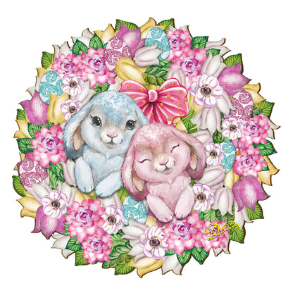 Bunny Love Wreath Door Hanger Wall Art by G. DeBrekht - Easter Spring Decor - 8185301-4H-4