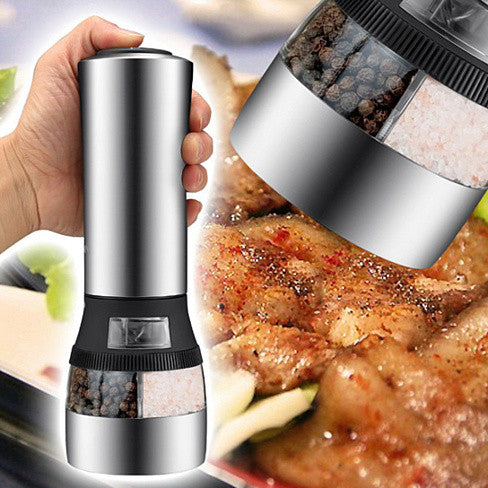 Perfect Blend Electric Salt and Pepper Grinder - Dual Purpose Stainless Steel Grinder for Effortless Seasoning