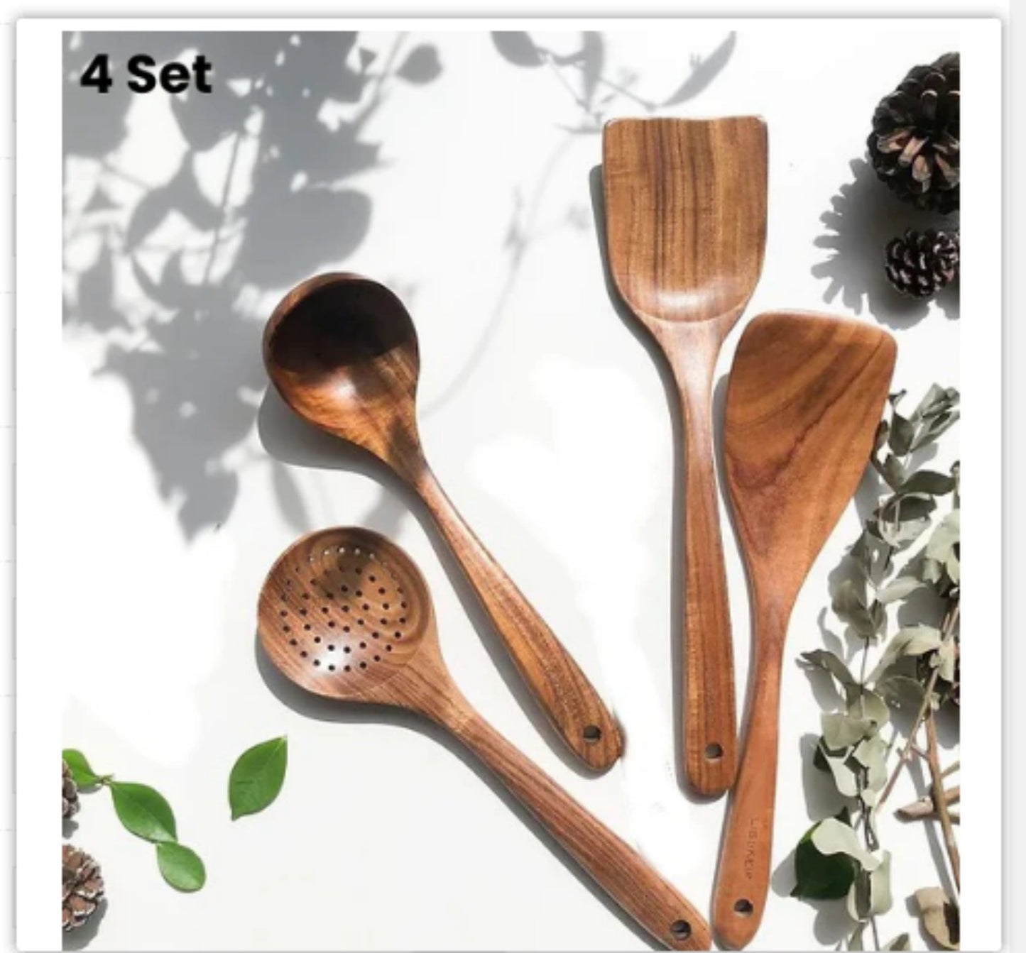 Teak Natural Thai Wood Tableware Spoon Ladle Turner Kitchen Tool Set-12