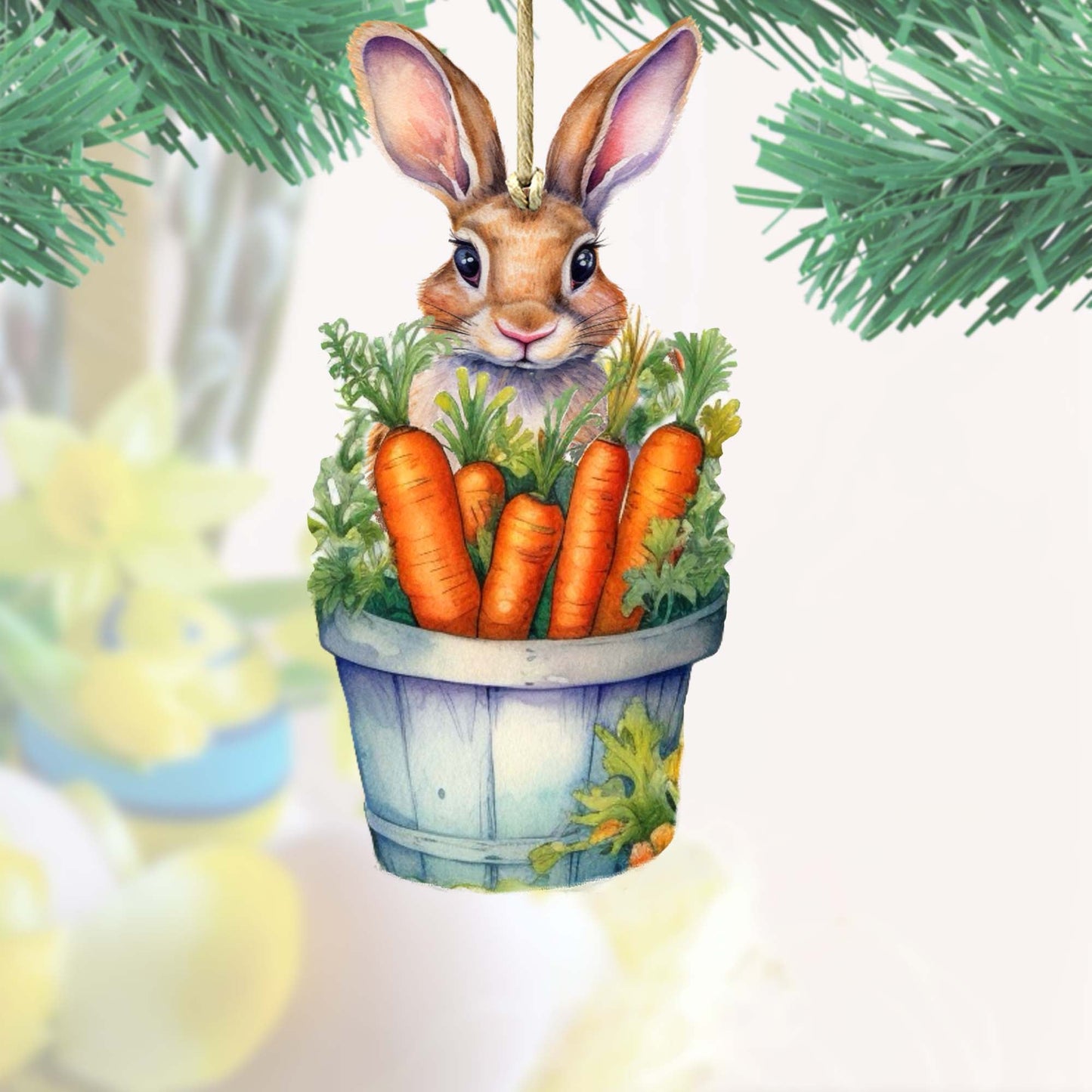 Bunny with Basket of Carrots Wooden Ornaments by G. DeBrekht Easter Spring Decor - 8652769-2